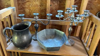 Metal Candelabras, Bowl And Pitcher (G44)