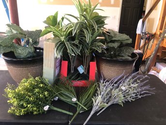 Two Large Pots And Faux Plants (GA9)