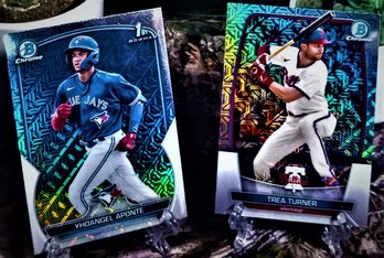 2023 Bowman Chrome:  Yohangel Aponte 'Bowman 1st' & Trea Turner {2-Card 'Refractors' Lot}