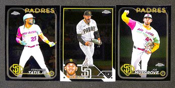 2023 & 2024 Topps Chrome:  Fernando Tatis, Jr., Joe Musgrove {3-Card Lot}