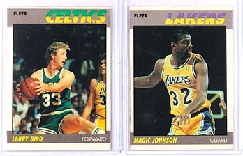 1987 Fleer:  Larry Bird & Magic Johnson {2-Card Lot}