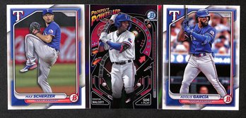 2024 Bowman:  Max Scherzer, Sebastian Walcott ('Power Up') & Adolis Garcia...3-Card Lot