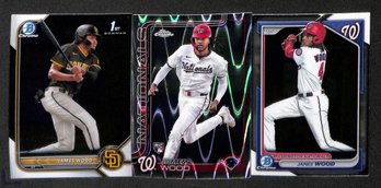2022 & 2024 Bowman Chrome, 2025 Topps Chrome:  James Wood {3-Card Lot}