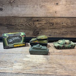 Vintage Model Army Tanks, Tootsie Toy, Buddy L, & Other, QTY 4