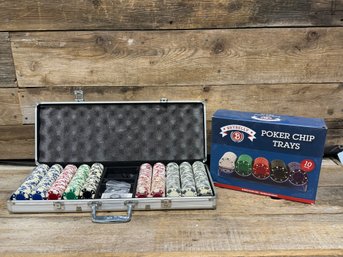 Clay Poker Chips In Metal Case, With 10 Trays