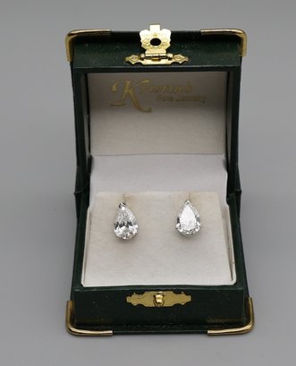 Magnificent Elegant Pair Of 14k White Gold Classic Pear Shaped Natural Diamond Earrings - 4.14 CTS Total