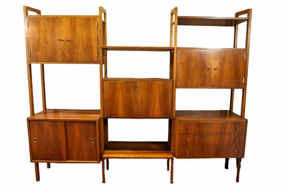 Mid Century Modern  Yugoslavian Teak Free Standing Modular Wall Unit