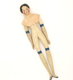 19TH Century Signed Leather And Wood Doll-shippable