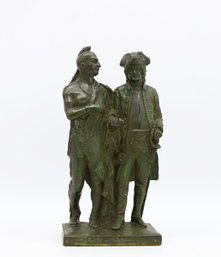 1903 'Society Of Colonial Wars' Commemorative Statue Featuring Native American And A Colonial Soldier