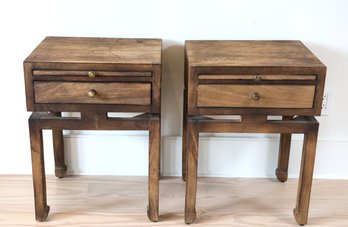 Pair Of Hand Crafted Mango Wood Side Tables