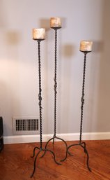 Three Wrought Iron Candle Stick Holders