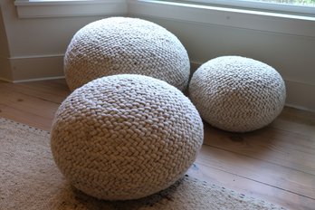 Three Round Pouf Foot Stools In Small, Medium And Large