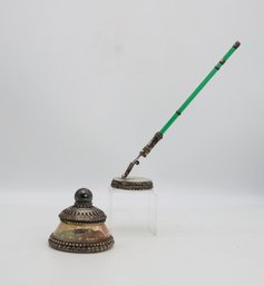 Sterling Inkwell And Quill Fountain Sterling Pen Holder