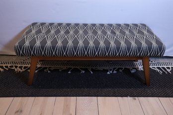 One Kings Lane Upholstered Bench Featuring A Gray And White Geometric Pattern