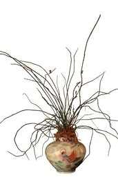 Hand Painted Amazing Detail Floral Asian Vase With Branch Arrangement