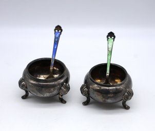 Sterling Salt Cellars With Sterling Spoons