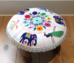 Cotton Embroidered Foot Stool 'Elephant Garden'
