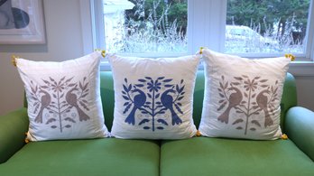 Three White Cotton Pillow Cover With Peacocks