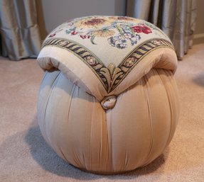 Ottoman With Tapestry Top With Velvet Ivory Base.