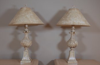A Pair Of Tuscany Style Foliate Carved Table Lamps