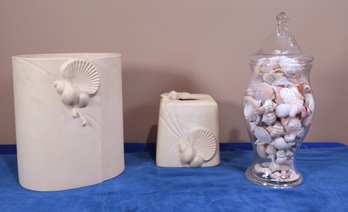 Sea Shell Jar, Trash Bin And Tissue Box-shippable