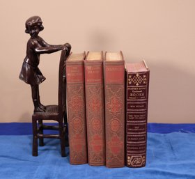 4 Vintage Books And Metal Bookshelf Art/book End- Shippable
