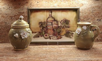 Tiled Tray With Cookie Jar And Pitcher - Shippable