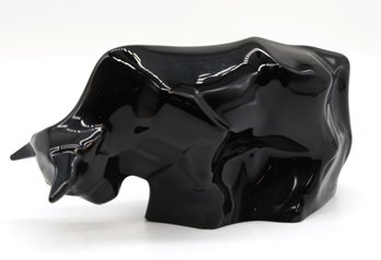 Jet Black Vintage BACCARAT France Crystal Bull Figurine- Shippable