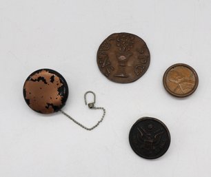 Vintage Retractable Holder, Judea Coin, Military Button, 1939 Lincoln Penny-shippable