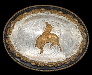Vintage Sterling Silver Rodeo Belt Buckle