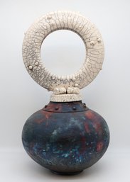 Large 2005 Raku Pottery Vase With Top - Shippable