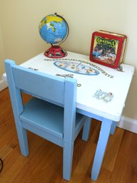 Fantastic Vintage Childs Desk, Chair, Globe And Crayola Crayons