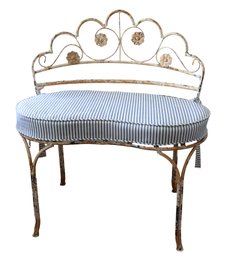 Vintage Wrought Iron  Rounded Bench With Cushion