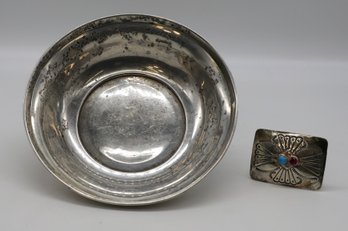 Vintage Sterling Silver Bowl And Belt Buckle