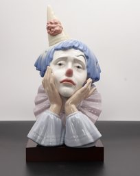 Vintage Lladro 'sad Jester Clown'  Busthead With Platform- Shippable