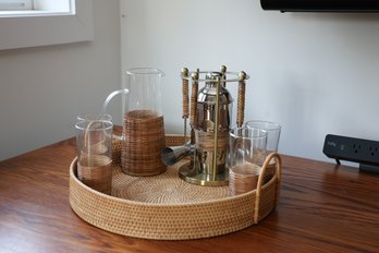 Frontgate Pitcher , Shaker With Bar Utensils And Four Glasses W/tray-shippable