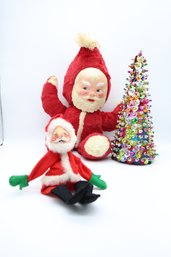 Vintage Santa And Vintage Annalee With A Beaded Tree- Shippable