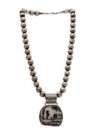 Lovely Vintage Steling Beads With Stone Pendant- Shippable