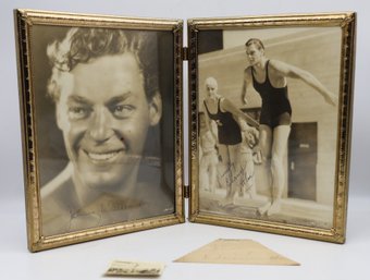 Authentic Signed Autographs Of Johnny Weissmuller/TARZAN And Eleanor Holm Olympic Swimmers