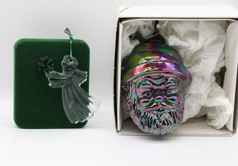 Vintage Galway Irish Crystal Angel And Carnival Glass Santa- Shippable