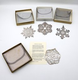 4 Vintage Sterling And Silver Plate Metropolitan Museum Snowflakes - Shippable