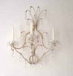 Pair Of Vintage Candle Sconces With Crystals -shippable