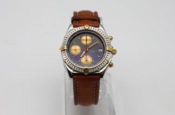 Authenticated By Breitling Chronomat Two Tone Stainless Steel And Gold Chronograph W/leather Strap