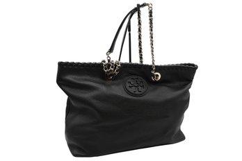 Tory Burch Marion Black Pebbled Soft Leather Tote Bag- Shippable