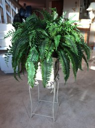 Faux Boston Fern Plant With Stand