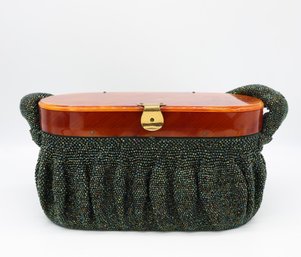 Vintage Box Purse With Butterscotch Bakelite Top- Shippable