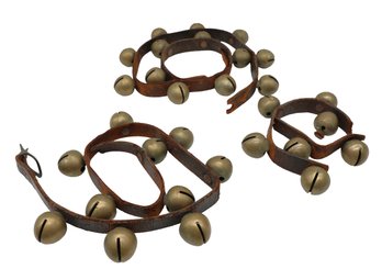 Three Sets Of Antique Leather Sleigh Bells - Shippable