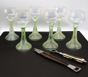 Six Uranium Roemer Stylish Glasses And Vintage Bottle Openers- Shippable
