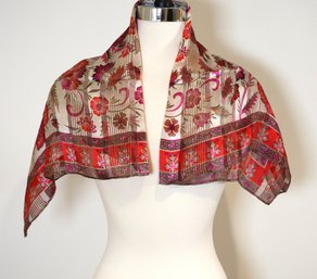Vintage Oscar De La Renta Pleated Sheer Vibrant Silk Scarf