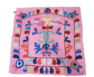 CHANEL Vintage Silk Scarf With Vibrant Colors